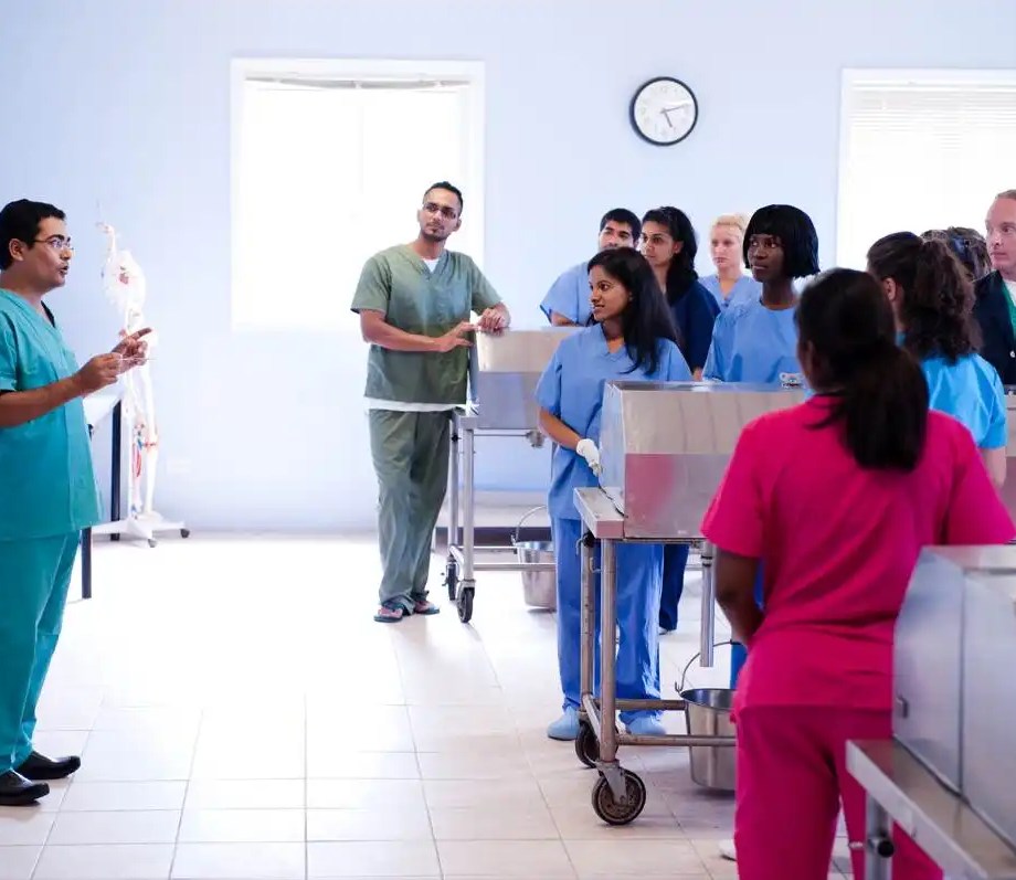 Professor teaching in anatomy lab